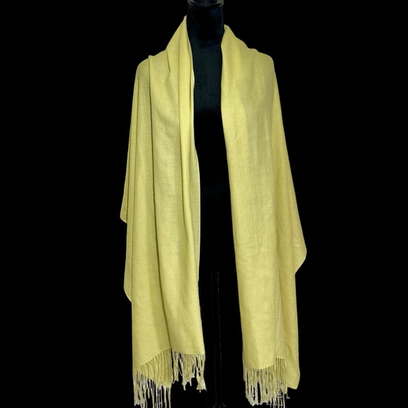 Women's Chartreuse Pashmina or Wrap - Lightweight Warmth & Funky Fringe Finish - Picture 2 of 12